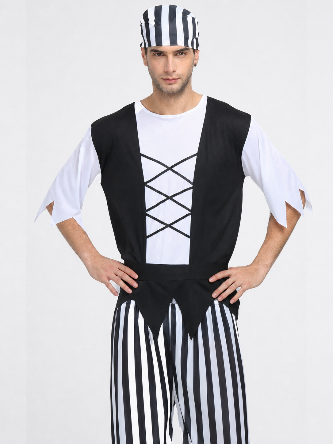 Pirate Costume with Bandana and Striped Pants