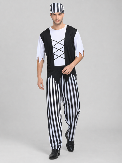 Pirate Costume with Bandana and Striped Pants