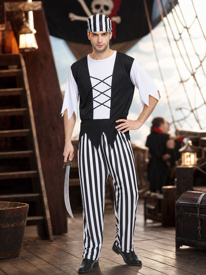 Pirate Costume with Bandana and Striped Pants