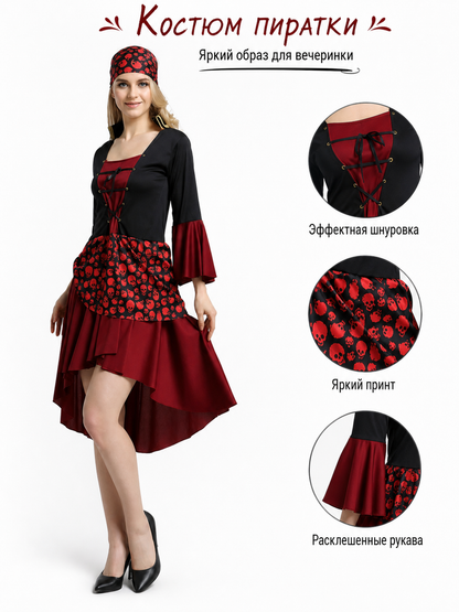 Pirate Halloween Costume with Dress and Headscarf