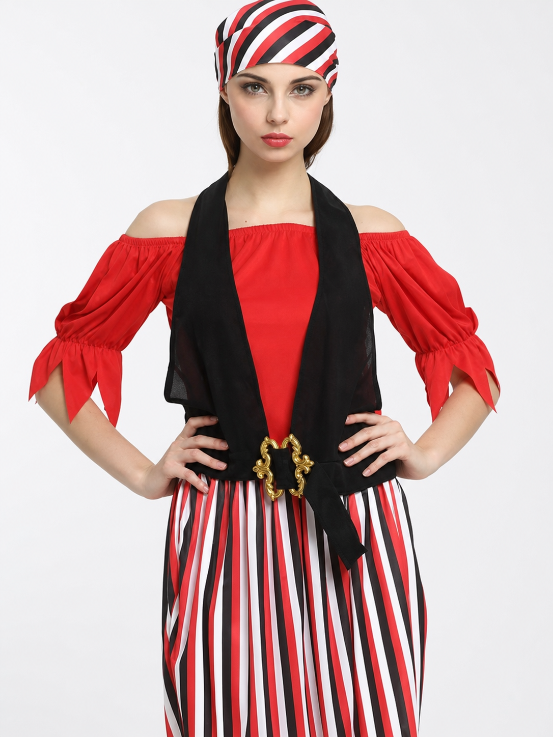 Pirate costume with top, vest, and skirt