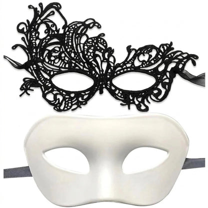 2pcs Couples Elegant Black Lace Masquerade Mask Set Masks Perfect for Venetian Party, Mardi Gras, and Halloween Celebrations