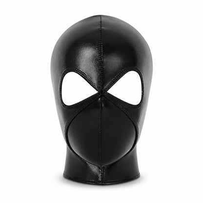 Men Cosplay Face Mask Faux Leather Unisex Wet-Look Headgear Open Eyes and Mouth Women Hood Role Play Costume
