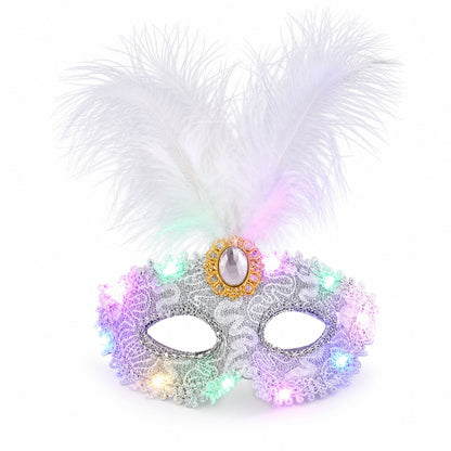 Creative Plastic LED Glowing Mask Rhinestone Half Face Mask Feather Mask Lace Makeup Venice Masquerade Mask Girl