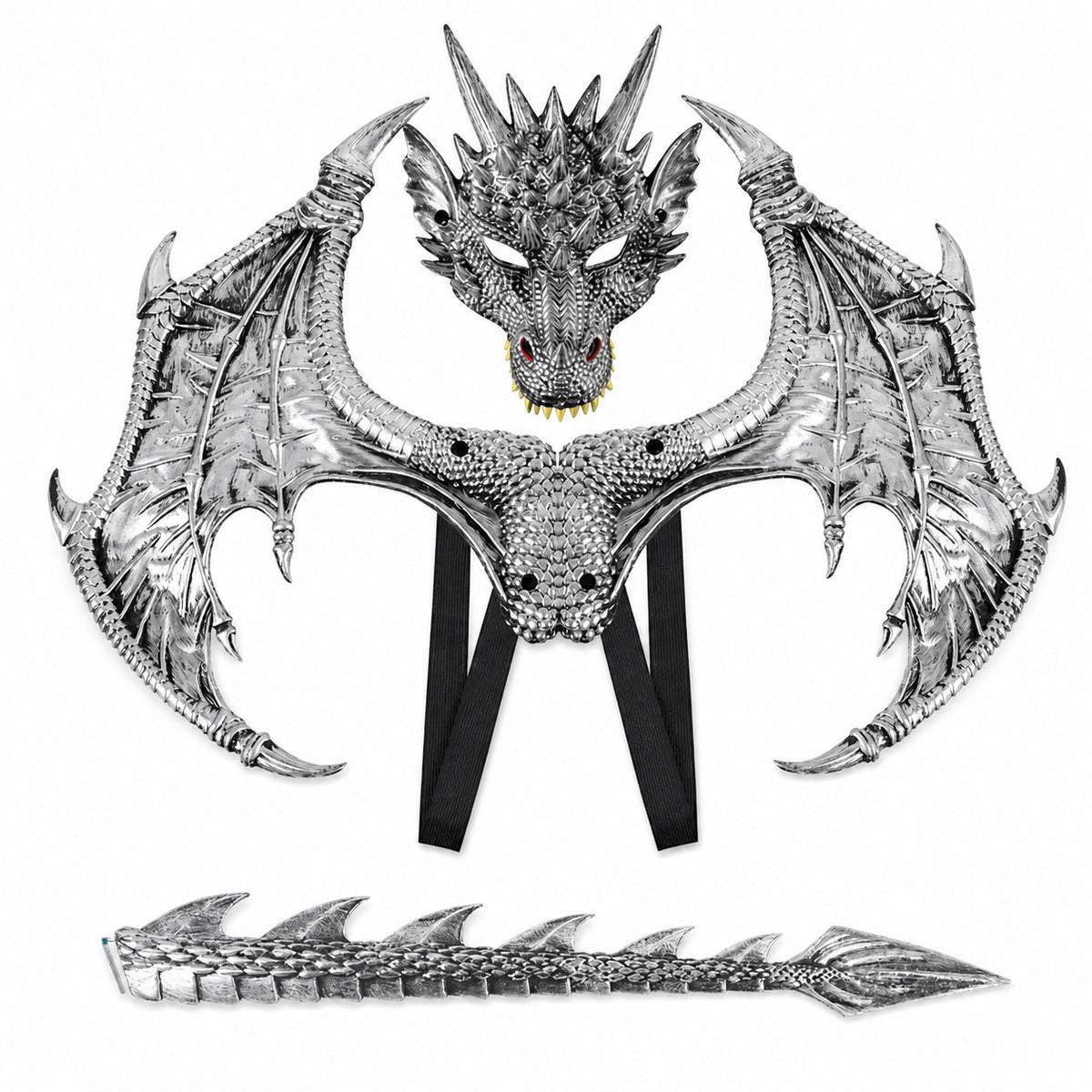 New Halloween Upgrade RP Ultra Light Children's Party Silver Dragon Mask Role Playing Dress up Prop Set