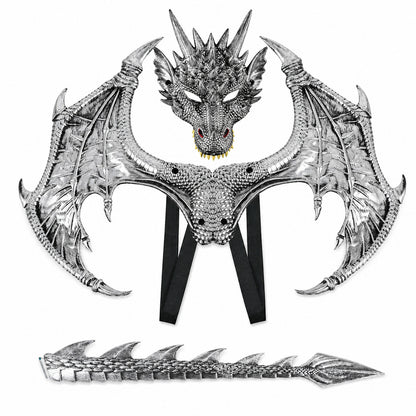 New Halloween Upgrade RP Ultra Light Children's Party Silver Dragon Mask Role Playing Dress up Prop Set