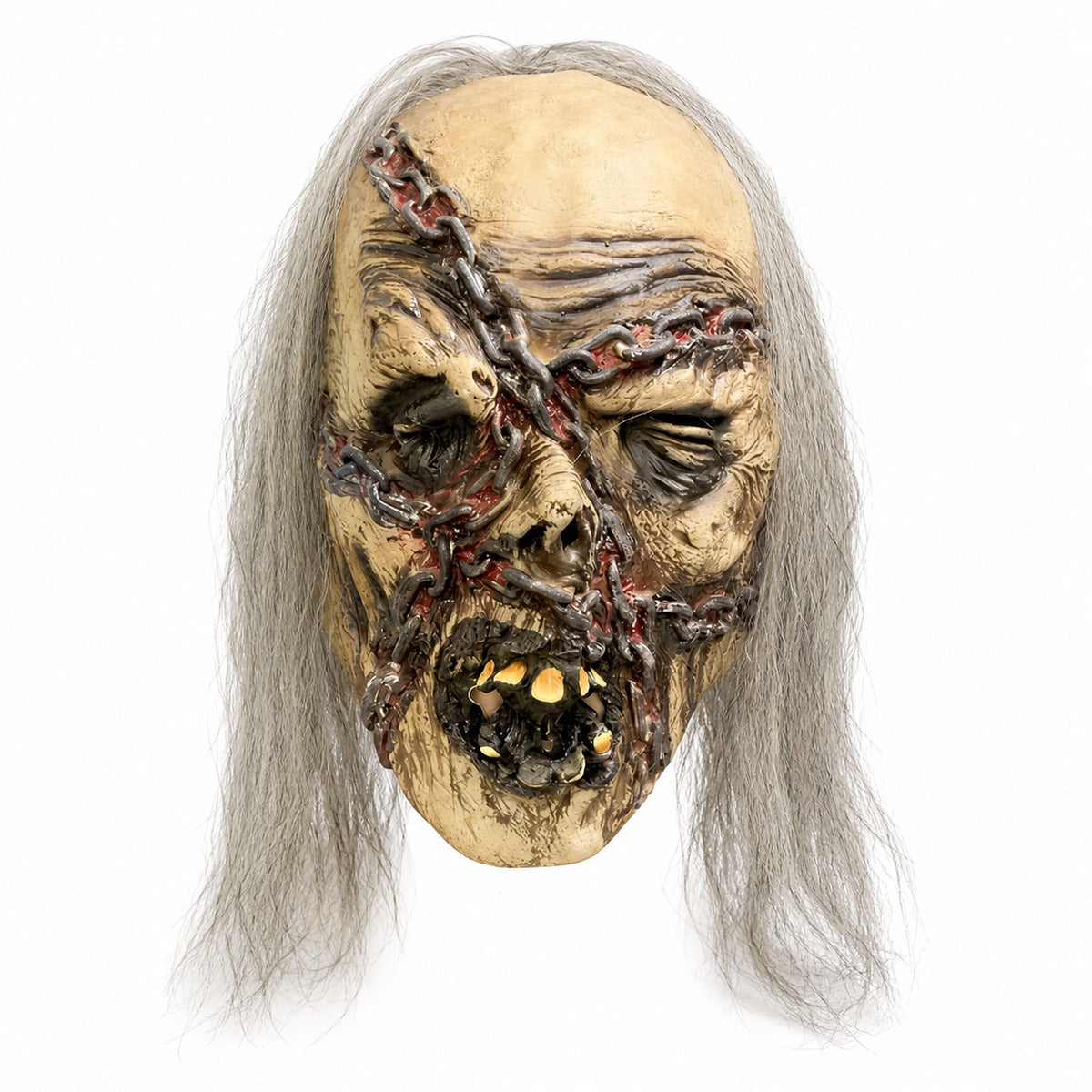 Scary Zombie Latex Mask with Chains & Hair Realistic Horror Corpse Mask Adult Unisex Halloween Cosplay Costume Props for Masquer