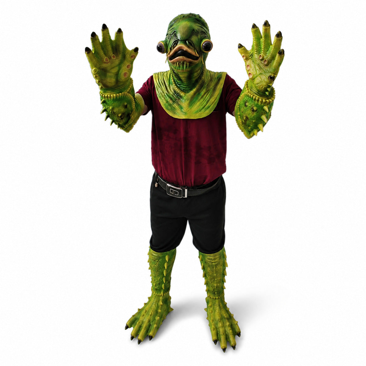 Halloween Horror Catfish Cosplay Mask with Gloves Green Fish Monster Mask Masquerade Halloween Party Latex Full Face Mask Party