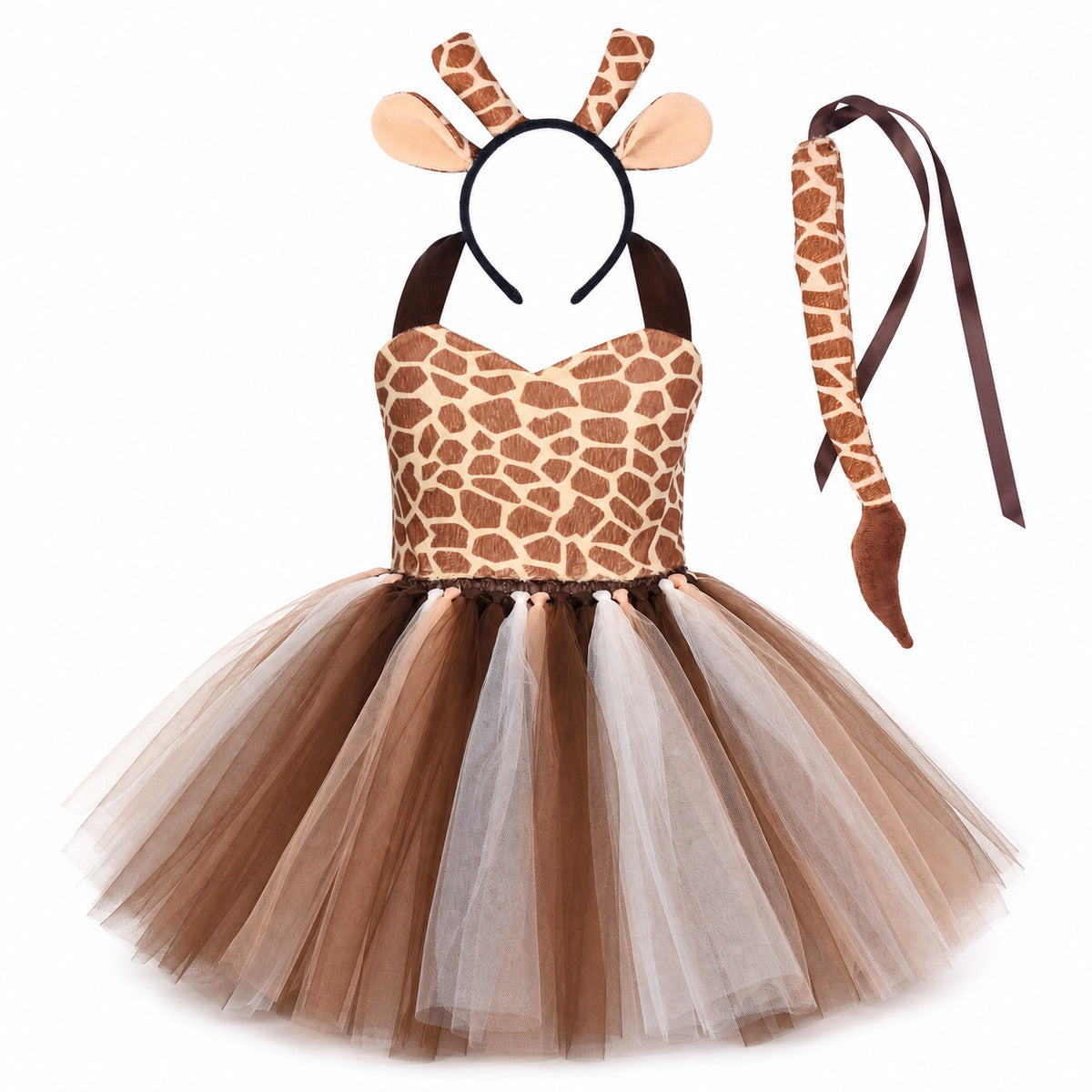 Tiger Costume for Baby Kids Forest Birthday Party Tutu Dress Outfit Toddler Girls Carnival Halloween Animal Giraffe Dress Up - Color:2