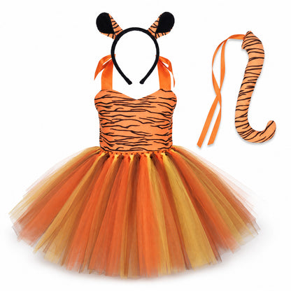 Tiger Costume for Baby Kids Forest Birthday Party Tutu Dress Outfit Toddler Girls Carnival Halloween Animal Giraffe Dress Up - Color:7