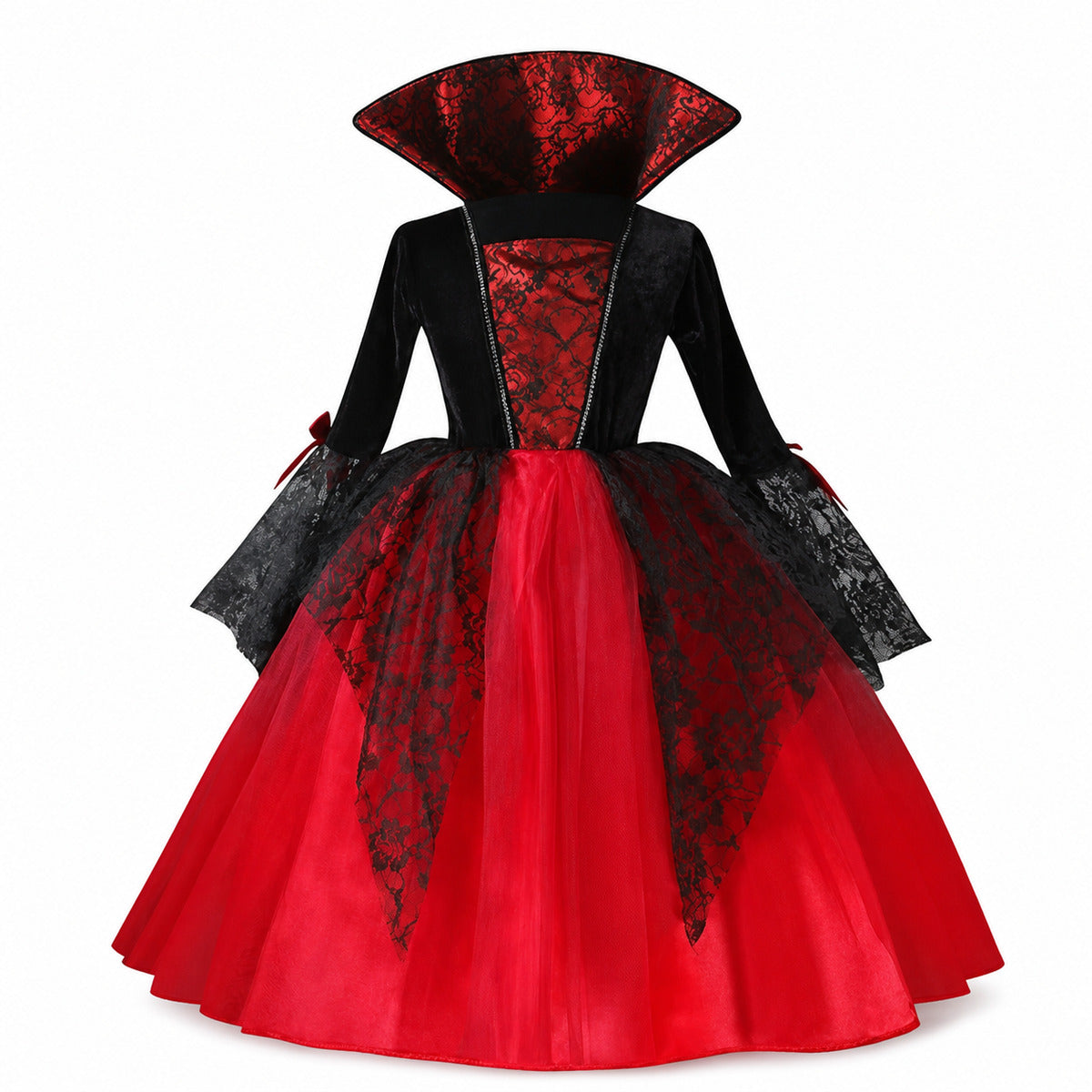 2025 Girls Cosplay Vampire Halloween Dress For Kids Ghost Bride Gothic Costume Count Vampiran Carnival Outfit Black Red Clothes - Color:5Pcs Set
