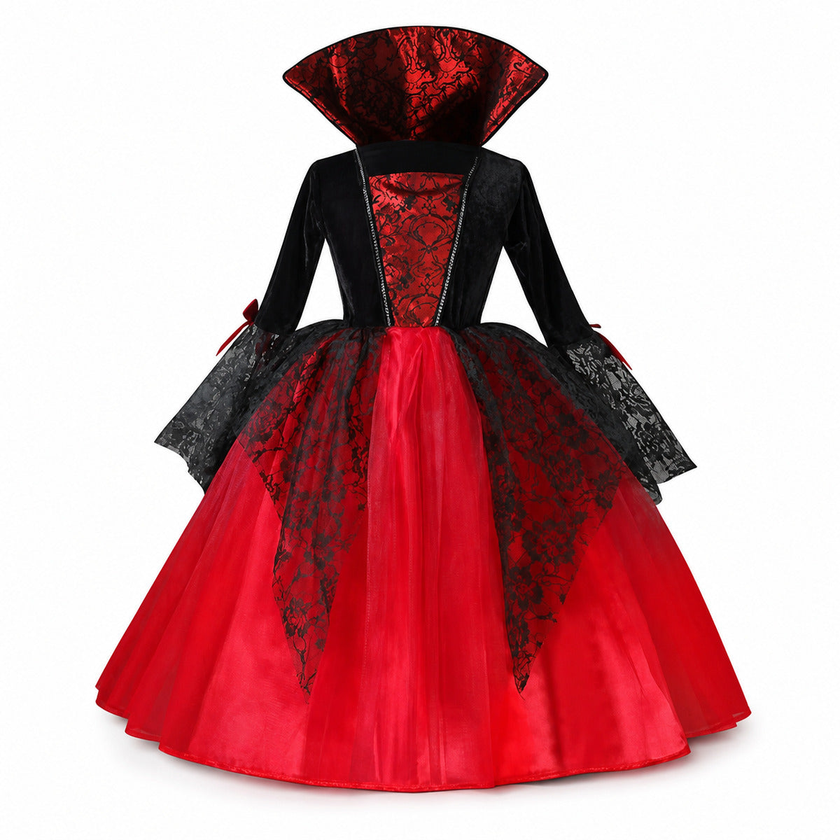 2025 Girls Cosplay Vampire Halloween Dress For Kids Ghost Bride Gothic Costume Count Vampiran Carnival Outfit Black Red Clothes - Color:3Pcs Set