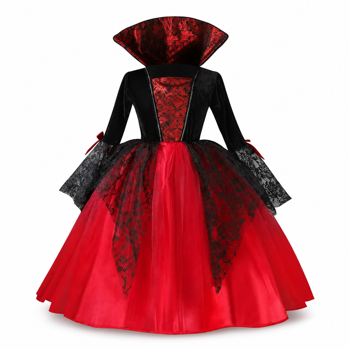 2025 Girls Cosplay Vampire Halloween Dress For Kids Ghost Bride Gothic Costume Count Vampiran Carnival Outfit Black Red Clothes - Color:Dress