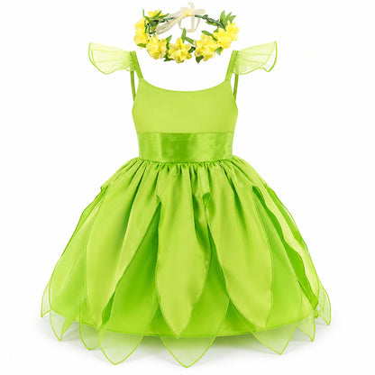 Disney Flower Fairy Dress Up Girls Cosplay Princess Dress Wings Halloween Elves Costume Carnival Party Tinkerbell Bell Dress - Color:Fairy 2