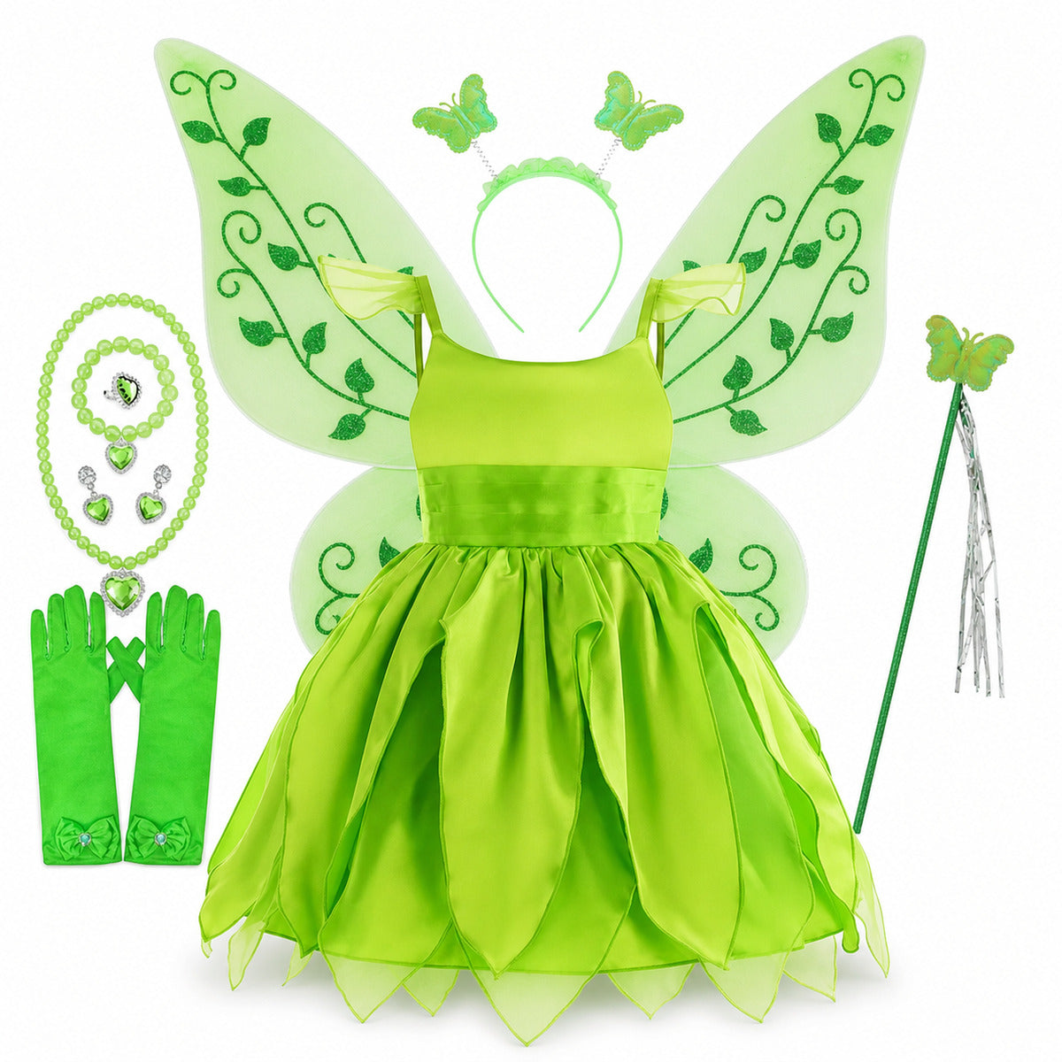Disney Flower Fairy Dress Up Girls Cosplay Princess Dress Wings Halloween Elves Costume Carnival Party Tinkerbell Bell Dress - Color:Fairy 5