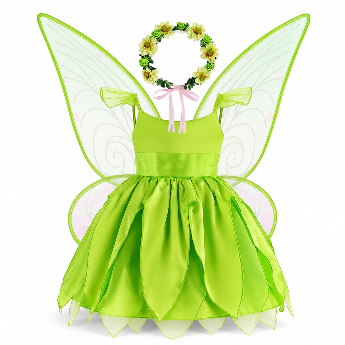 Disney Flower Fairy Dress Up Girls Cosplay Princess Dress Wings Halloween Elves Costume Carnival Party Tinkerbell Bell Dress - Color:Fairy 6