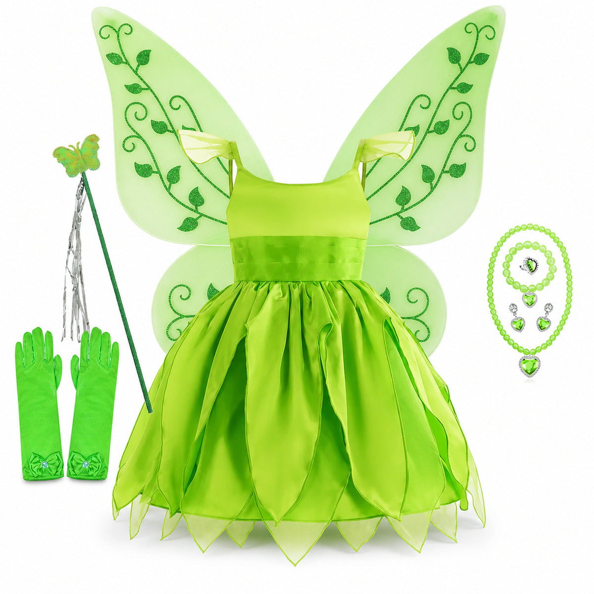 Disney Flower Fairy Dress Up Girls Cosplay Princess Dress Wings Halloween Elves Costume Carnival Party Tinkerbell Bell Dress - Color:Fairy 8