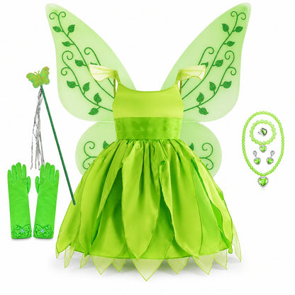 Disney Flower Fairy Dress Up Girls Cosplay Princess Dress Wings Halloween Elves Costume Carnival Party Tinkerbell Bell Dress - Color:Fairy 8