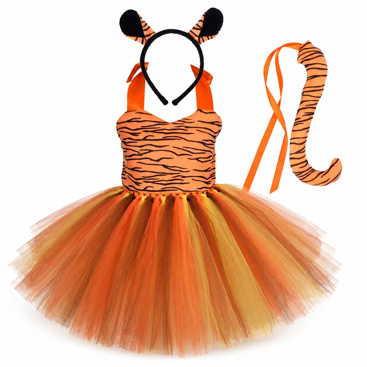 Baby Girls Halloween Animal Cosplay Costume Kids Forest Theme Giraffe Cows Tiger Leopard Zebra Print Tutu Dress Birthday Party - Color:7