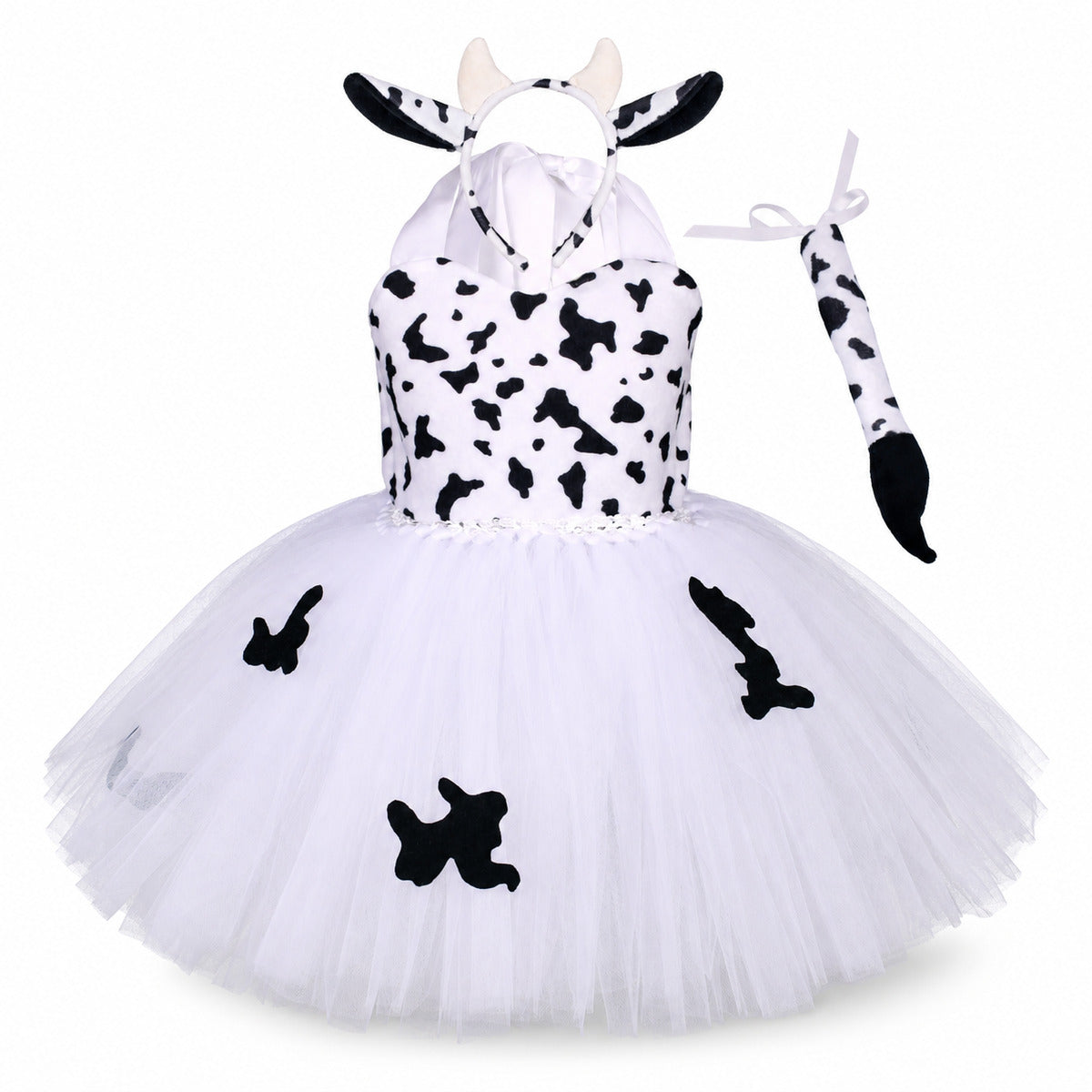 Baby Girls Halloween Animal Cosplay Costume Kids Forest Theme Giraffe Cows Tiger Leopard Zebra Print Tutu Dress Birthday Party - Color:1