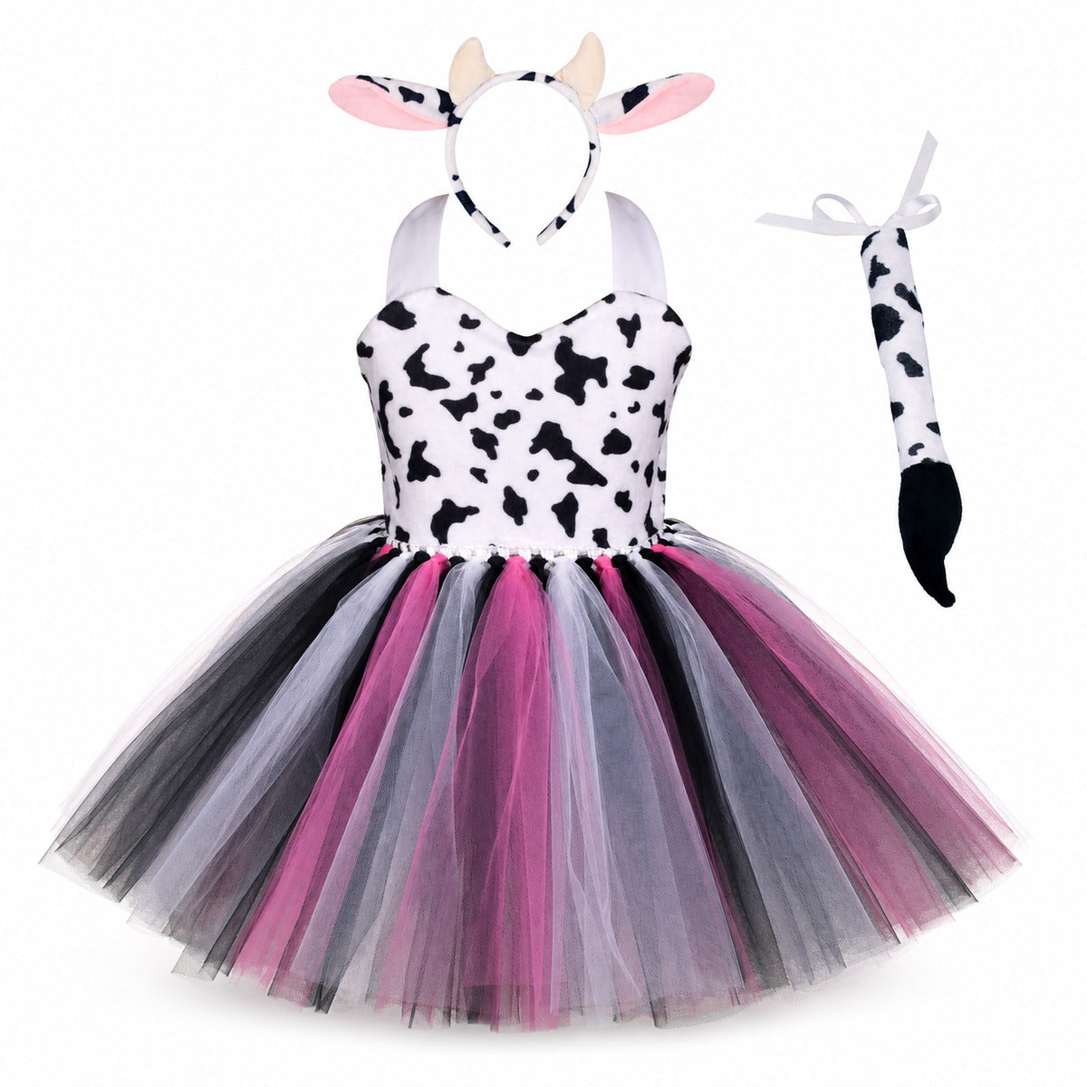 Baby Girls Halloween Animal Cosplay Costume Kids Forest Theme Giraffe Cows Tiger Leopard Zebra Print Tutu Dress Birthday Party - Color:3