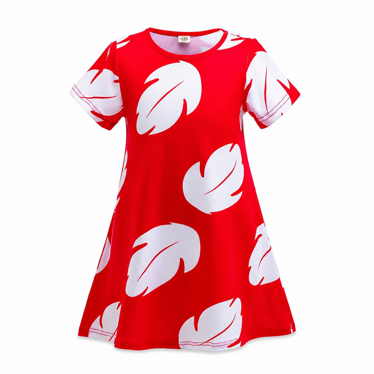 Experiment 626 Lilo Role Play Dress Hawaii Costume Children Red Frock Featured with White Feather Print - Color:dress style A