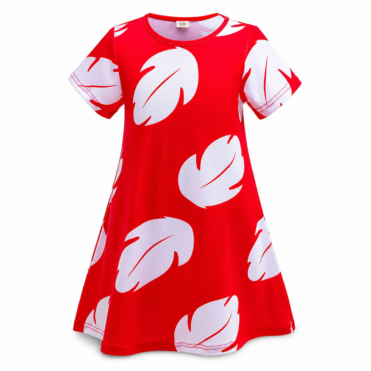 Experiment 626 Lilo Role Play Dress Hawaii Costume Children Red Frock Featured with White Feather Print - Color:dress style B
