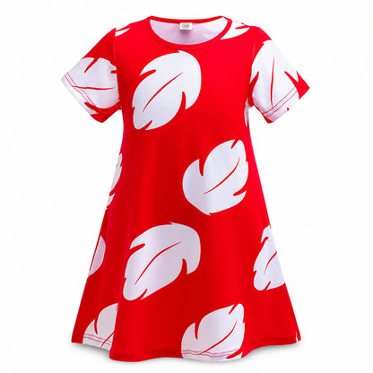 Experiment 626 Lilo Role Play Dress Hawaii Costume Children Red Frock Featured with White Feather Print - Color:dress style E