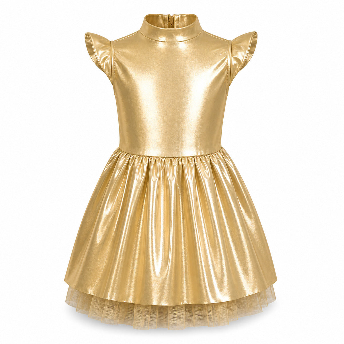 Children Girls Shiny Halloween Alien Cosplay Fancy Costume Space Robot Astronaut Galaxy Warrior Dress Up Leotards Tutu Dress - Color:Gold