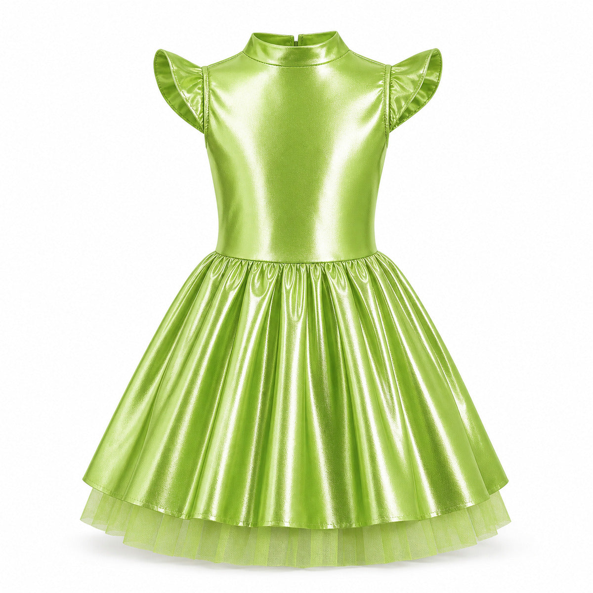 Children Girls Shiny Halloween Alien Cosplay Fancy Costume Space Robot Astronaut Galaxy Warrior Dress Up Leotards Tutu Dress - Color:Green