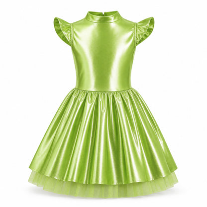 Children Girls Shiny Halloween Alien Cosplay Fancy Costume Space Robot Astronaut Galaxy Warrior Dress Up Leotards Tutu Dress - Color:Green