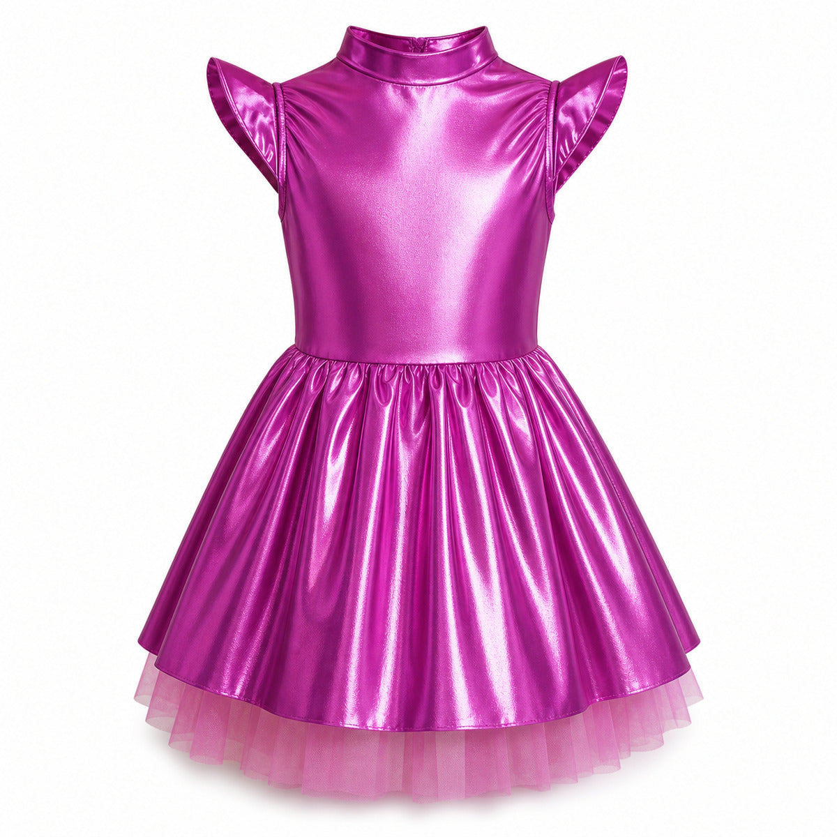 Children Girls Shiny Halloween Alien Cosplay Fancy Costume Space Robot Astronaut Galaxy Warrior Dress Up Leotards Tutu Dress - Color:Hot Pink