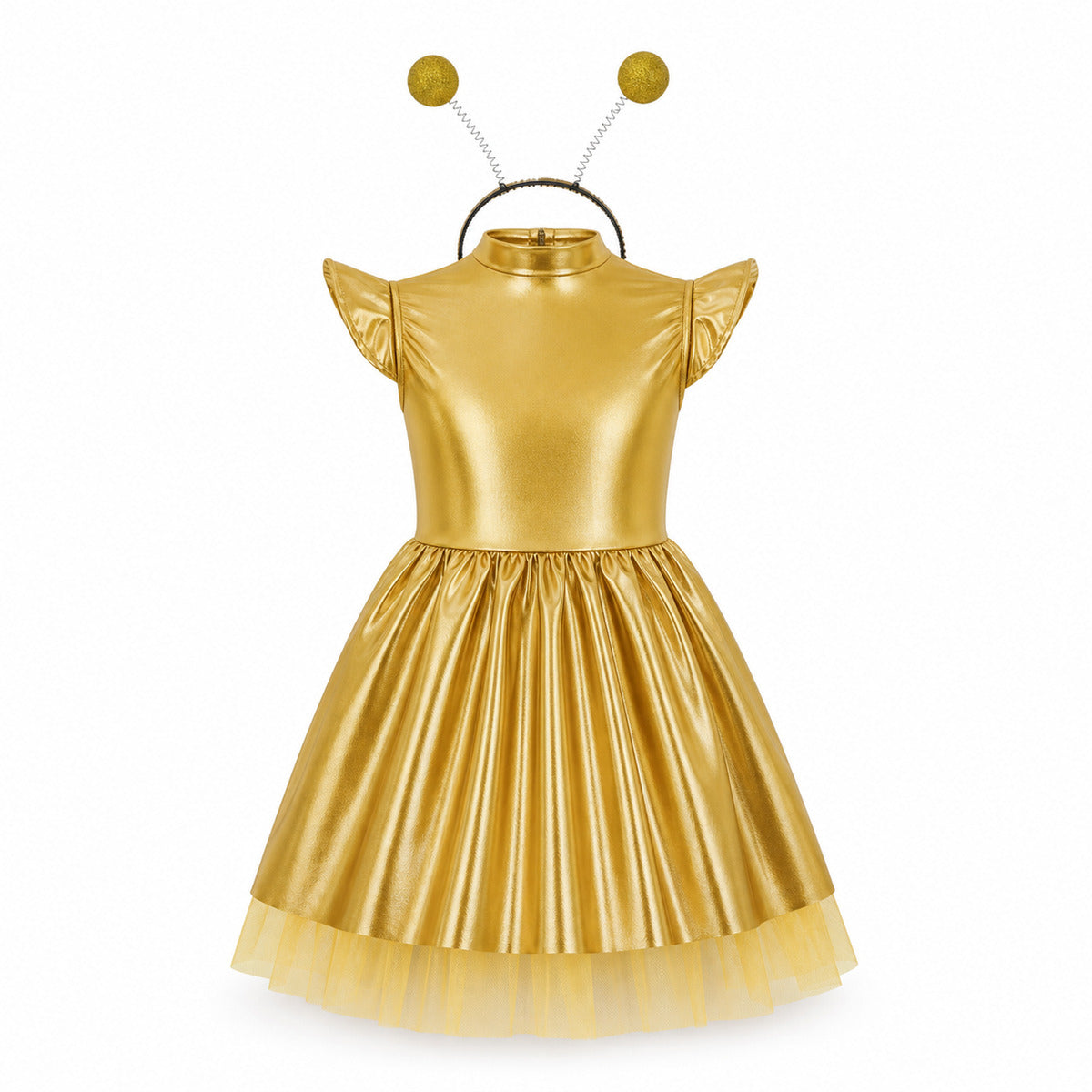Children Girls Shiny Halloween Alien Cosplay Fancy Costume Space Robot Astronaut Galaxy Warrior Dress Up Leotards Tutu Dress - Color:Gold A
