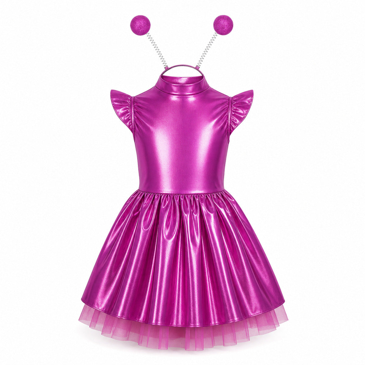 Children Girls Shiny Halloween Alien Cosplay Fancy Costume Space Robot Astronaut Galaxy Warrior Dress Up Leotards Tutu Dress - Color:Hot Pink A