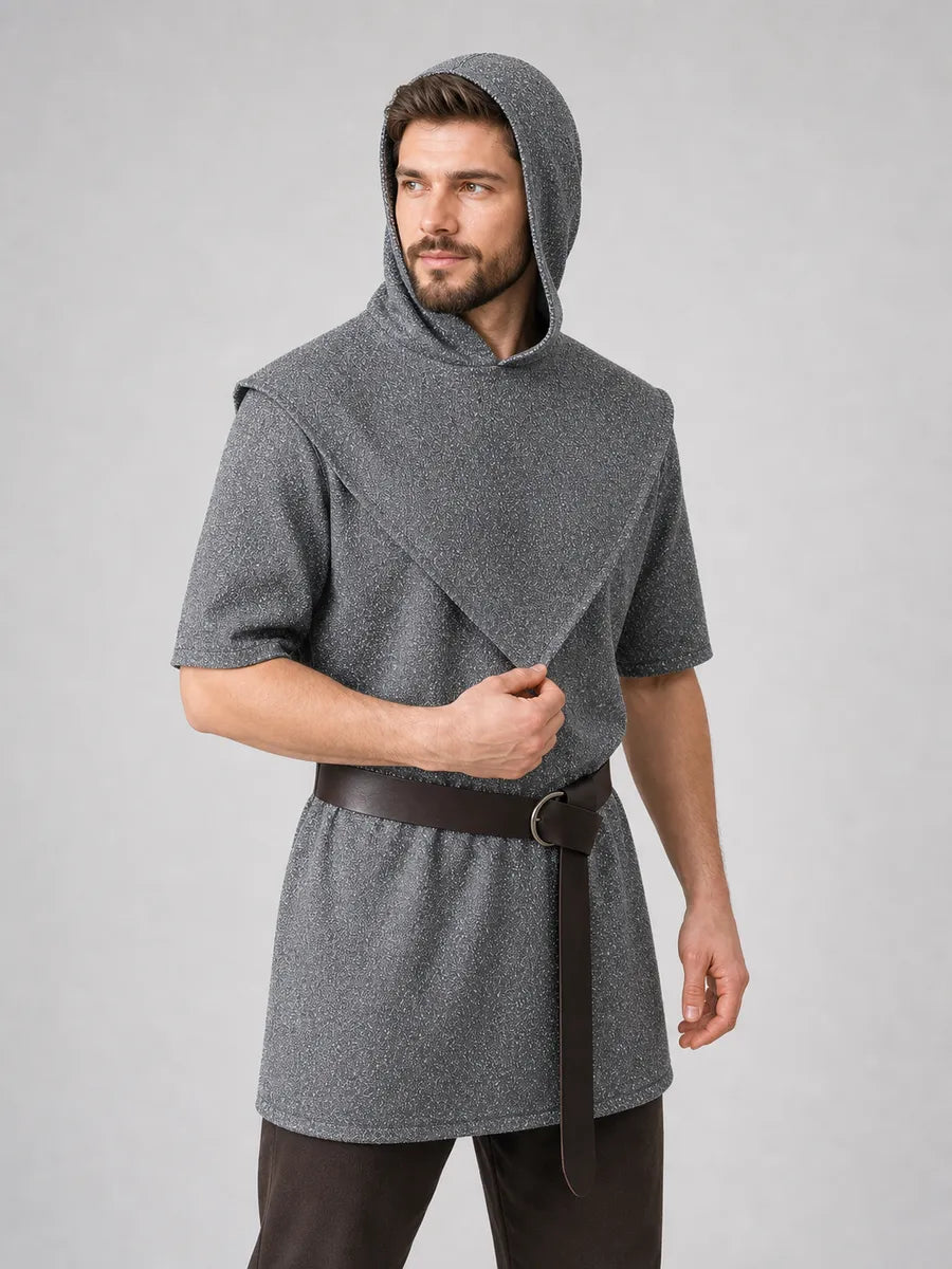 Silver Hooded Tunic Top with Wide Belt