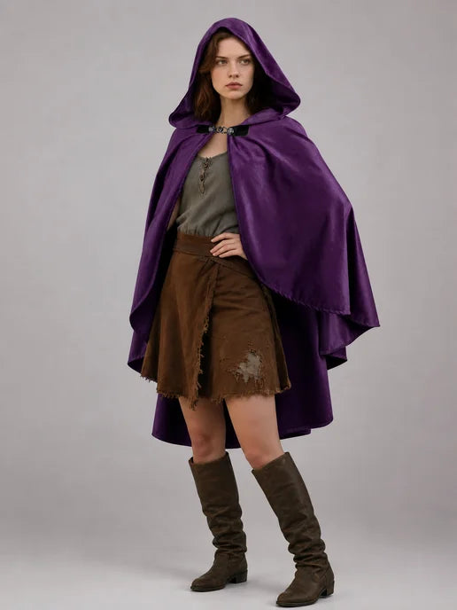 Purple Hooded Medieval Costume Cloak