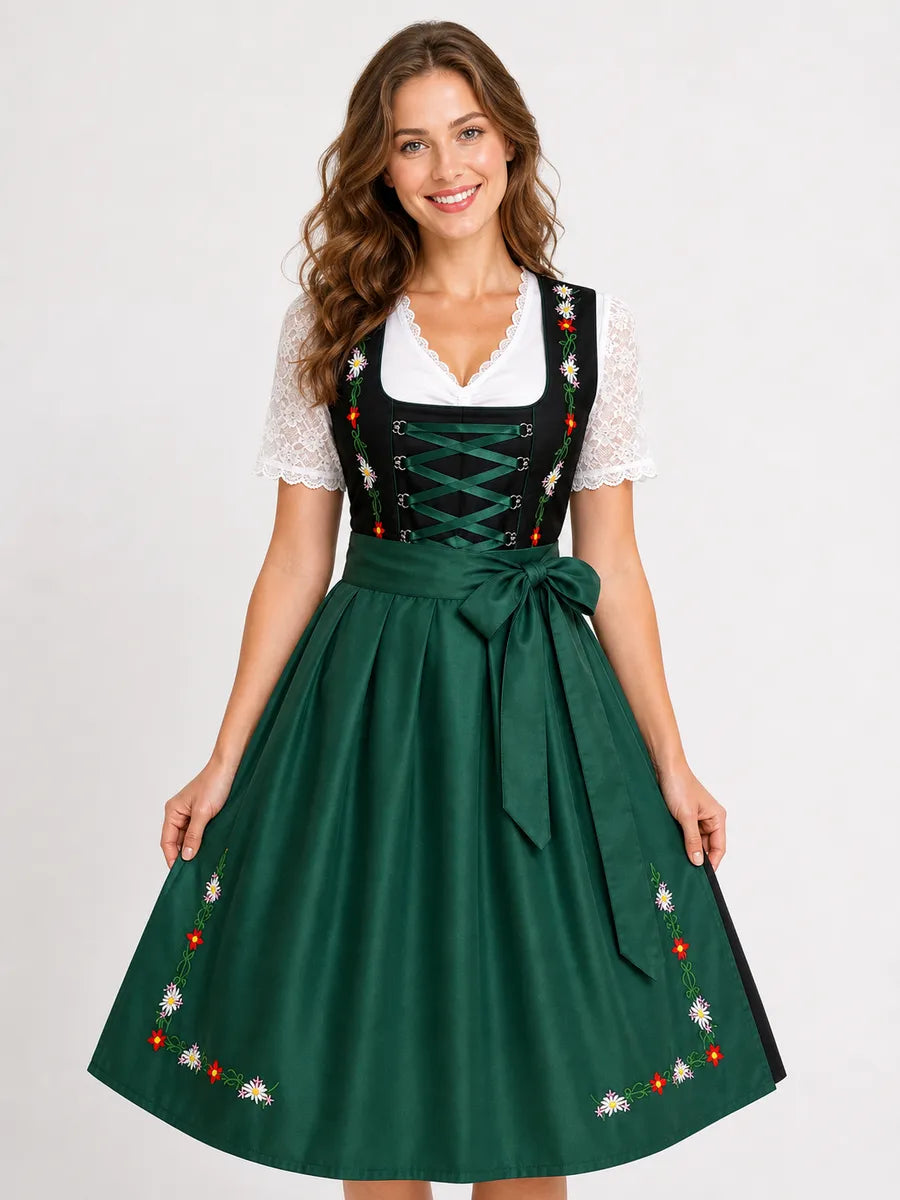 Dirndl-Style Dress with Bodice and Full Skirt