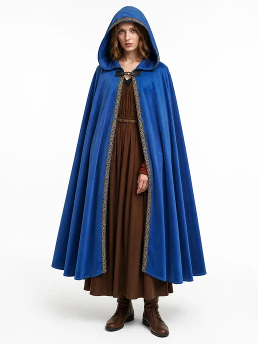 Blue carnival hooded cloak, medieval