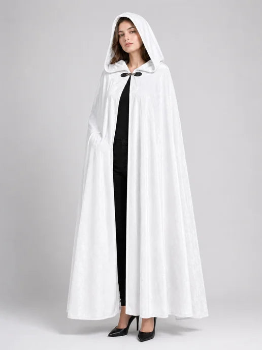 Long White Hooded Carnival Cloak