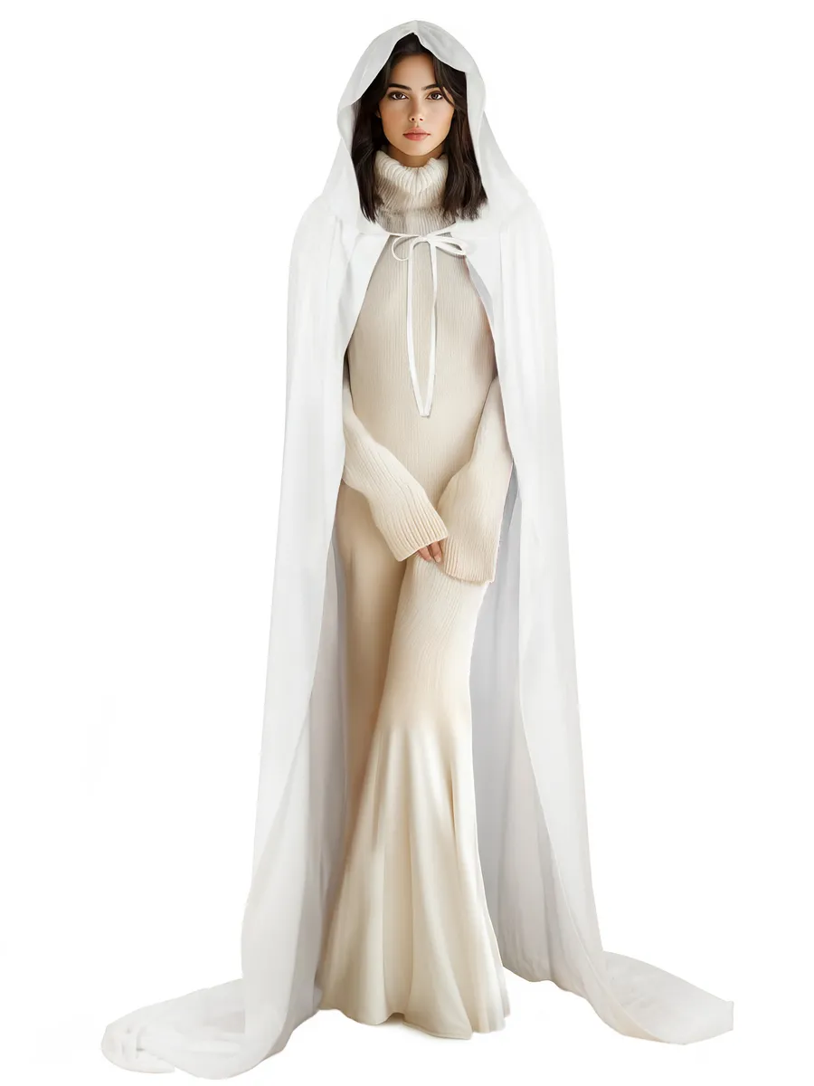 Long White Hooded Carnival Cape