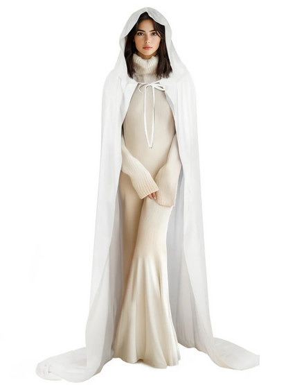 Long White Hooded Carnival Cape