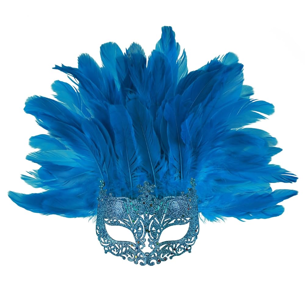 Carnival Eye Mask with Blue Feathers