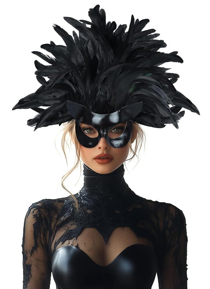 Black Feather Mask for Carnival and Halloween
