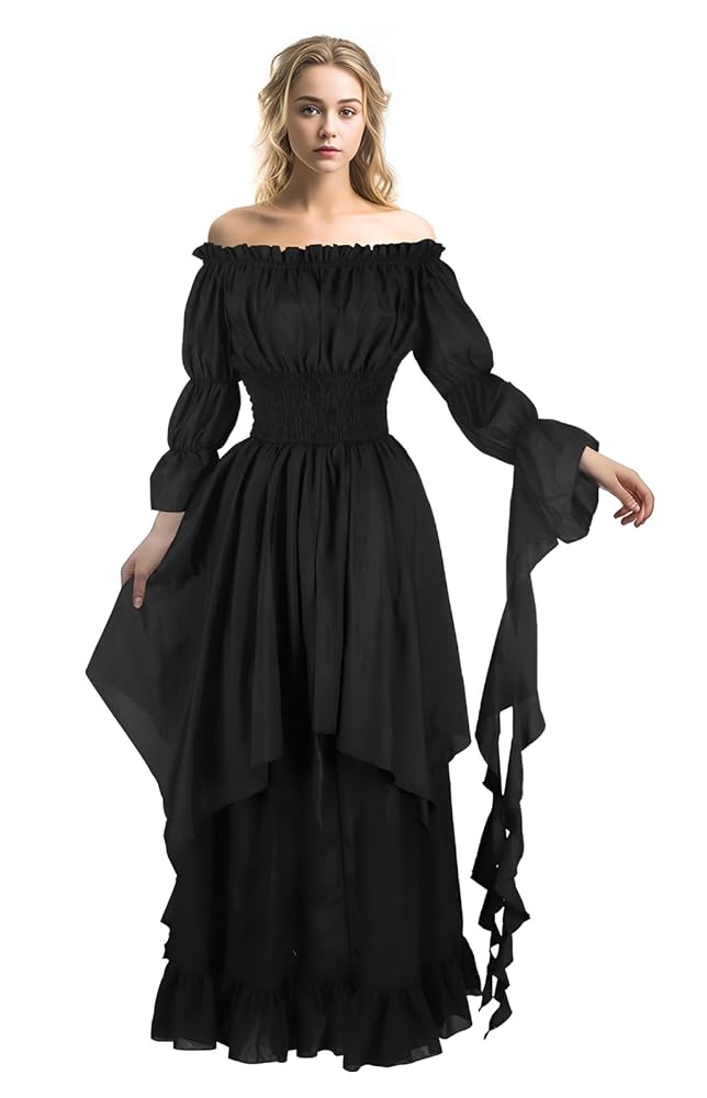 Black Off-the-Shoulder Maxi Dress with Ruffles