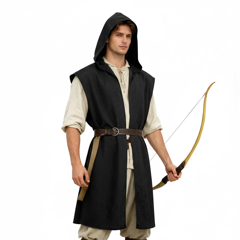 Long Sleeveless Hooded Vest, Black