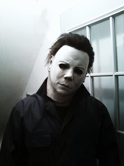 Classic White Face Horror Costume Set – Adult Halloween Mask and Black Jumpsuit