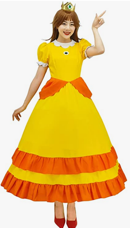 Yellow carnival costume with a crown and a full skirt