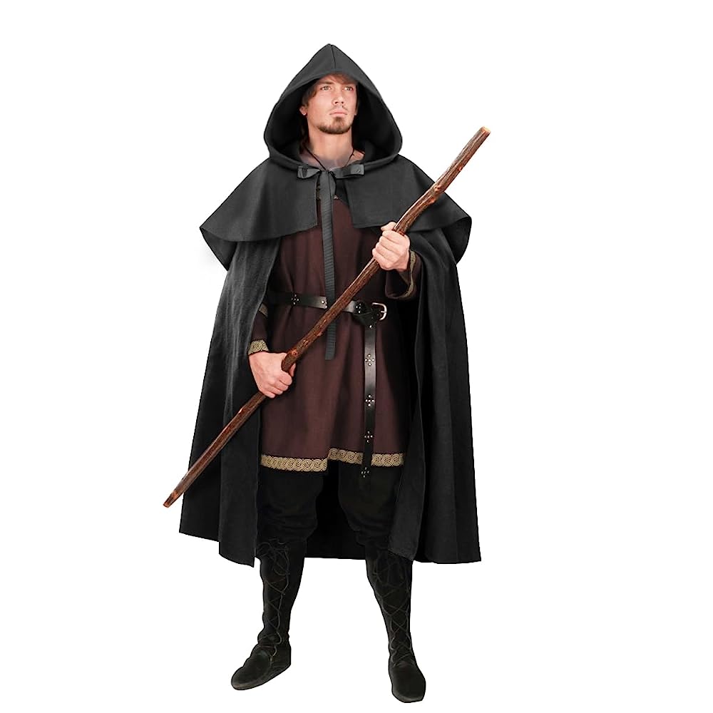 Black Medieval Hooded Carnival Cloak
