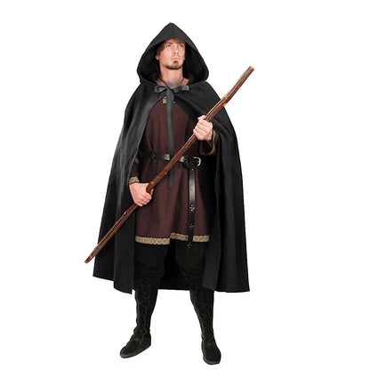 Black Medieval Hooded Costume Cloak