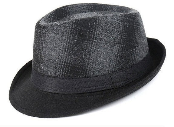 Men’s gray plaid carnival fedora hat